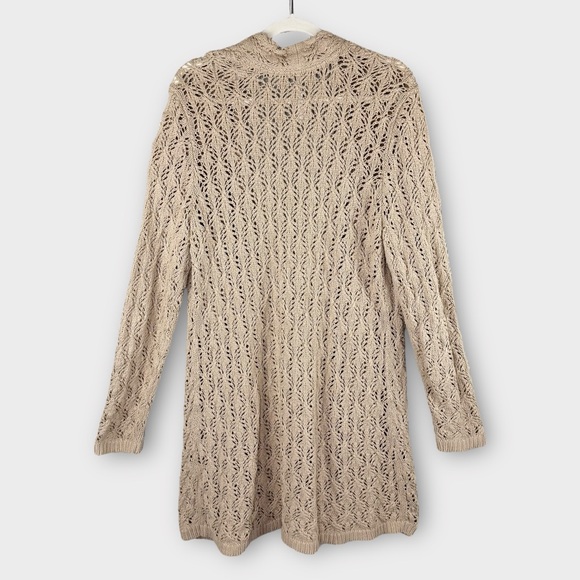 Leo & Nicole Tan Pointelle Cardigan Sweater XL Lacy Knit Neutral Linen Color - Picture 4 of 10